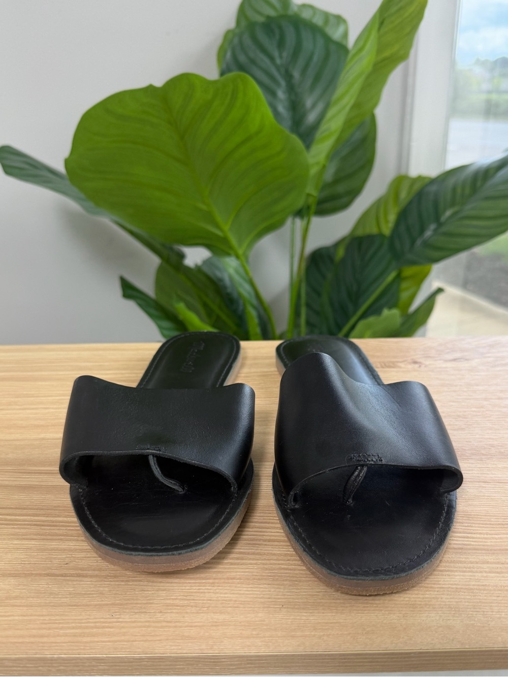 NWOT Madewell The Boardwalk Post Slide Sandal Black Leather Sz 8.5 - Picture 3 of 8